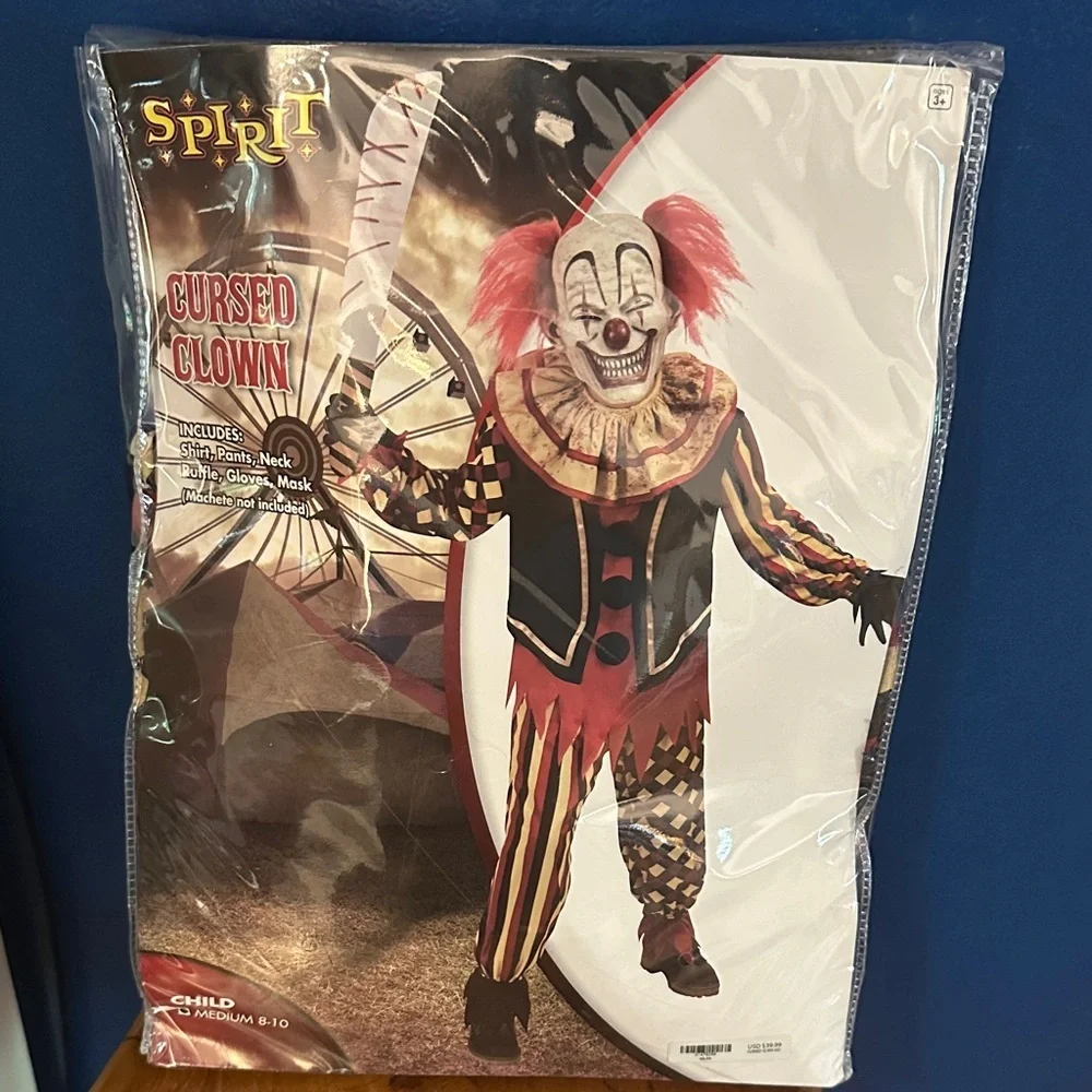 NWOT Spirit Halloween Cursed Clown Child Medium Costume Size Medium 8-10